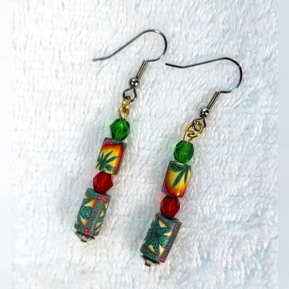 ARTISAN Herb Beaded Statement Dangle Earrings / Pierced